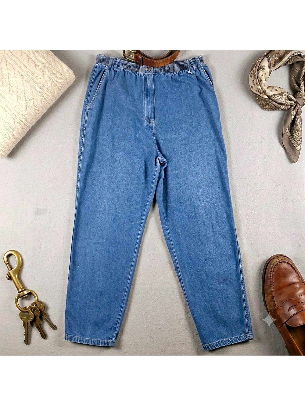 Vintage Jantzen Classics 90s Elastic Waist Denim Mom Jeans Blue Womens 12P